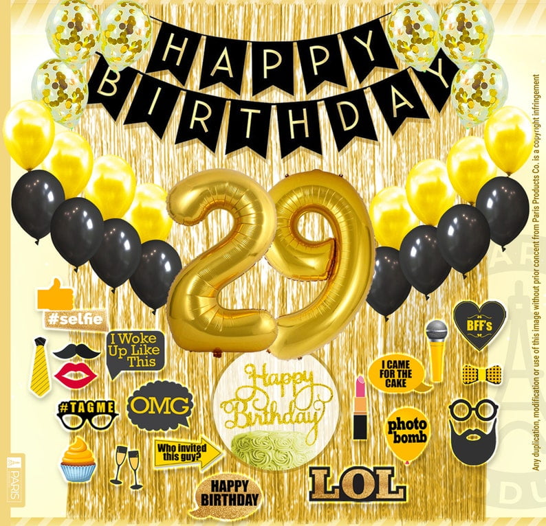 29th Birthday Decoration Black and Gold for Boy & Girl, 29th Cake Topper, 29th Party Supplies for Her and Him, 29th Birthday Photo Props - Walmart.com